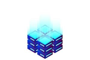 Datacenter isometric vector illustration. Abstract 3d hosting server or data center room background. Network or mainframe infrastructure website header layout