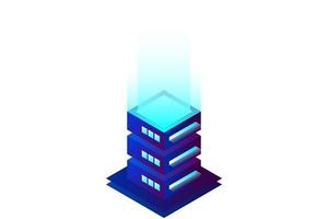 Datacenter isometric vector illustration. Abstract 3d hosting server or data center room background. Network or mainframe infrastructure website header layout