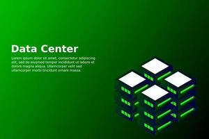 Datacenter isometric vector illustration. Abstract 3d hosting server or data center room background. Network or mainframe infrastructure website header layout