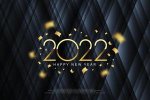 Feliz año nuevo 2022 elegante diseño - ilustración vectorial de los números de logotipo dorado 2022 sobre fondo gris oscuro - tipografía perfecta para 2022 guardar los diseños de lujo de fecha y celebración del año nuevo. vector