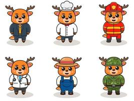 Vector illustration with cute Deer of different professions.