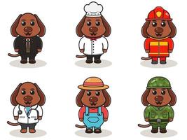 Vector illustration with cute Dog of different professions.