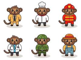 cute job Monkey cartoon bundle set. vector