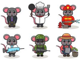 Vector illustration with cute Mouse of different professions.