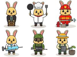 Vector illustration with cute Rabbit of different professions