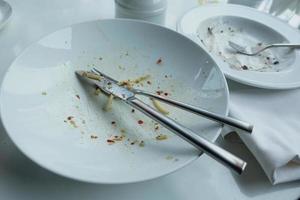 Empty plate after eating on table photo