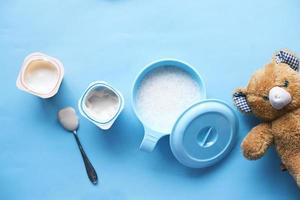 Close up of baby food in a bowl on table photo