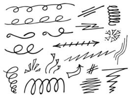 Underlines and curly lines doodle set isolated on white background. vector