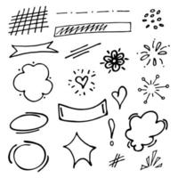 Underlines, curly lines and frame doodle set isolated on white background. Vector illustration