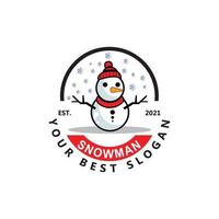 snowman logo vector icon, winter christmas with gifts and santa, design illustration