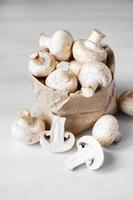 Mushrooms champignons in paper bag photo