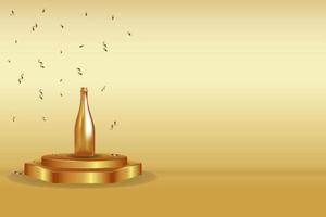 golden champagne on golden podium. luxury background design. copy space. vector design. new year background