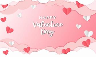 Diseño de feliz día de San Valentín en estilo de corte de papel con nubes y forma de amor. 14 de febrero. fondo, pancarta, póster. diseño vectorial vector