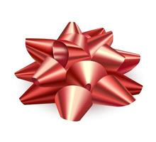 Big red bow, realistic. Accessory for gift wrapping. Side view. Isolated over white background. Vector illustration