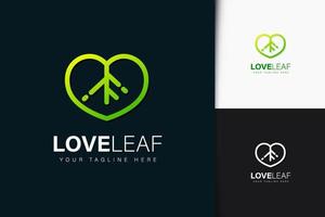 diseño de logotipo de hoja de amor con degradado vector