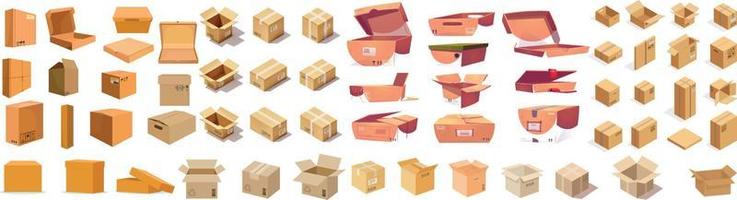 Carton delivery packaging open and closed box vector
