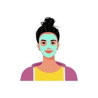 chica con una máscara de cuidado en su rostro, belleza y salud. ilustración vectorial en estilo plano. vector