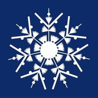 White snowflake on a dark blue background. Decor for Christmas and New Year design of cards, banners, websites, icons. Simple vector linear illustration.