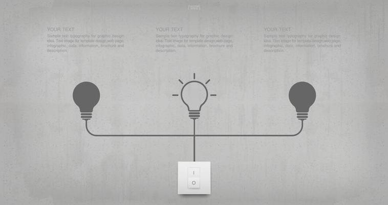 Abstract light bulb symbol and light switch on concrete wall background. Vector.