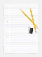 Pencil and eraser on white paper sheet background with area for copy space. Vector. vector
