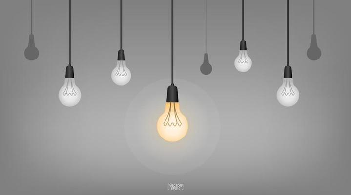 Abstract light bulb hanging ceiling lamp for interior decoration idea. Vector.