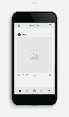 Realistic mobile phone with application image on display screen background. Vector.