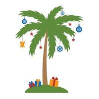 Christmas palm tree color vector