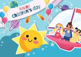 smiling sun and children and toys kid stuffs wallpaper vector