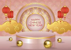 pink product podium chinese new year art vector background