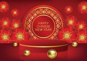 chinese new year red product podium vector background