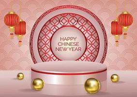 chinese new year art vector background pink product podium