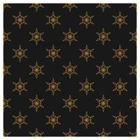 Gold snow flake seamless pattern on black background. Vector Chritsmas ornament design for prints, package, cover, greeting card, web, wallpaper.