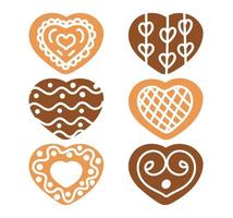 Gingerbread cookies collection. Valentine heart shape collection vector