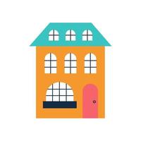 Cute orange house of three floors. Vector flat illustration