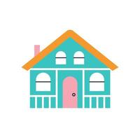 Cute blue house. Vector cartoon flat illustration