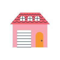 Cute pink house. Vector cartoon flat illustration