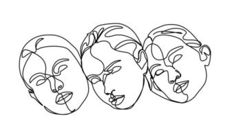 continuous line young beauty, diversity, mixed race vector