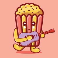Linda mascota de foord de palomitas de maíz tocando la guitarra dibujos animados aislados en estilo plano vector