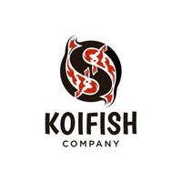 Koi fish with black circle background. Koi fish japanese logo vector element