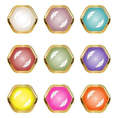 Pearl jewelry hexagon shape and design border gold icon set style glossy light.