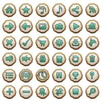 GUI buttons wood icons set for game interfaces white and green. vector