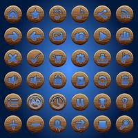 GUI buttons wood icons set for game interfaces blue. vector