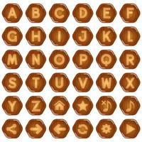 Hexagon buttons wood for a to z alphabet words game. vector