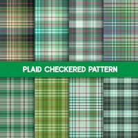 Plaid Checkered Fabric Pattern and seamless green collection. vector