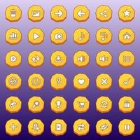 GUI buttons flat set design deluxe shape for games color yellow. Vector illustrator