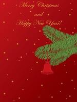 Merry christmas and happy new year congratulation card with fir branch on red vector illustration