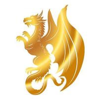 silueta de un dragón dorado con alas. vector