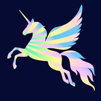 silueta de un unicornio volador multicolor. arco iris silueta de un pegaso sobre un fondo blanco. elemento para crear diseño y decoración, aislado de un fondo oscuro.