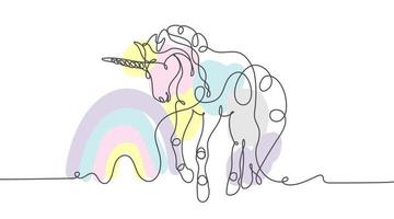 Unicorn outline with rainbow in minimalist style. Continuous solid line drawing. vector