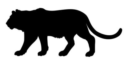 Silhouette of a running tiger. Black picture in profile on a white background.